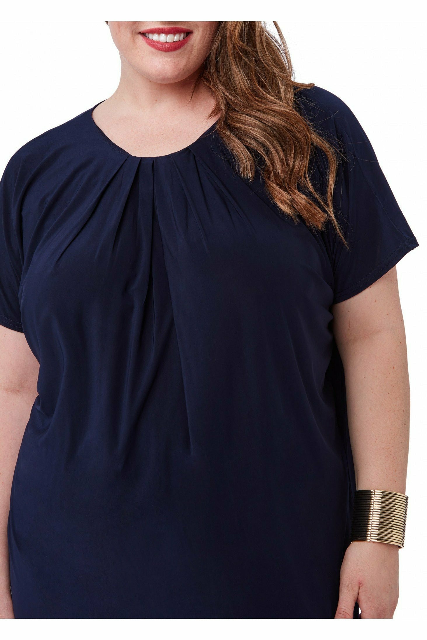 Slouchy Short Sleeve Midi With Round Neck - Navy DR3090