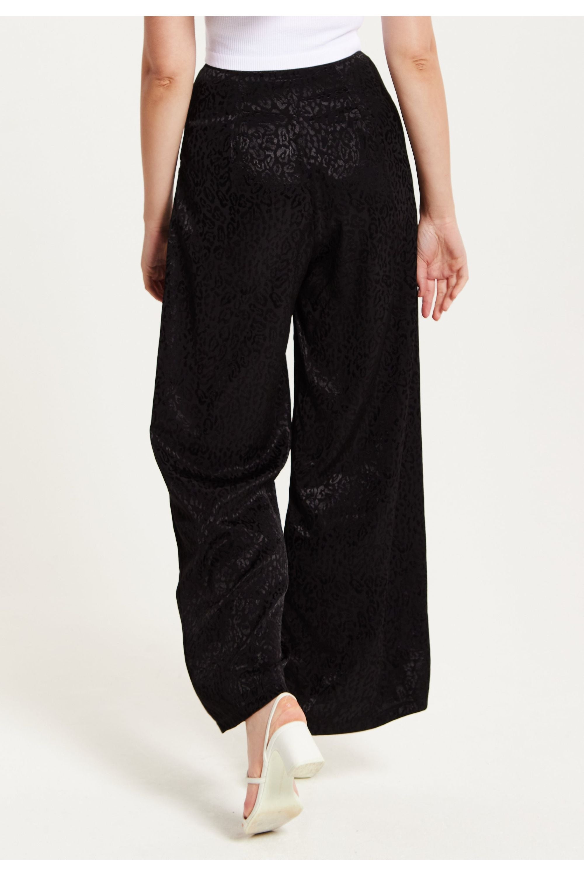 Black Animal Print Wide Leg Trousers LIQ23AW096