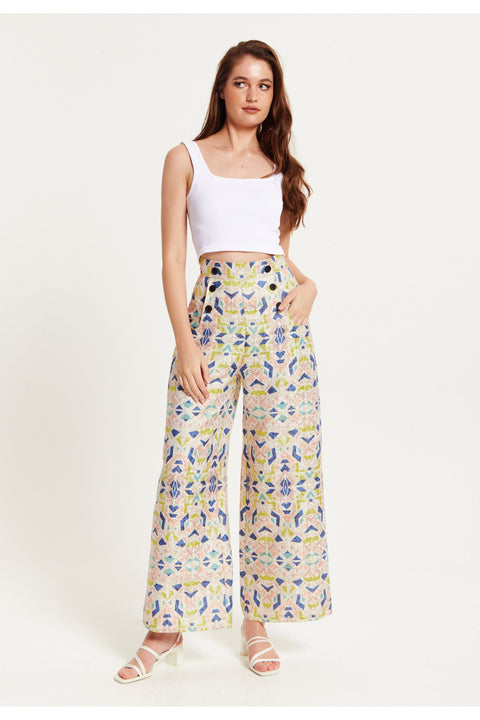 Shiny Print Wide Leg Trousers by Liquorish