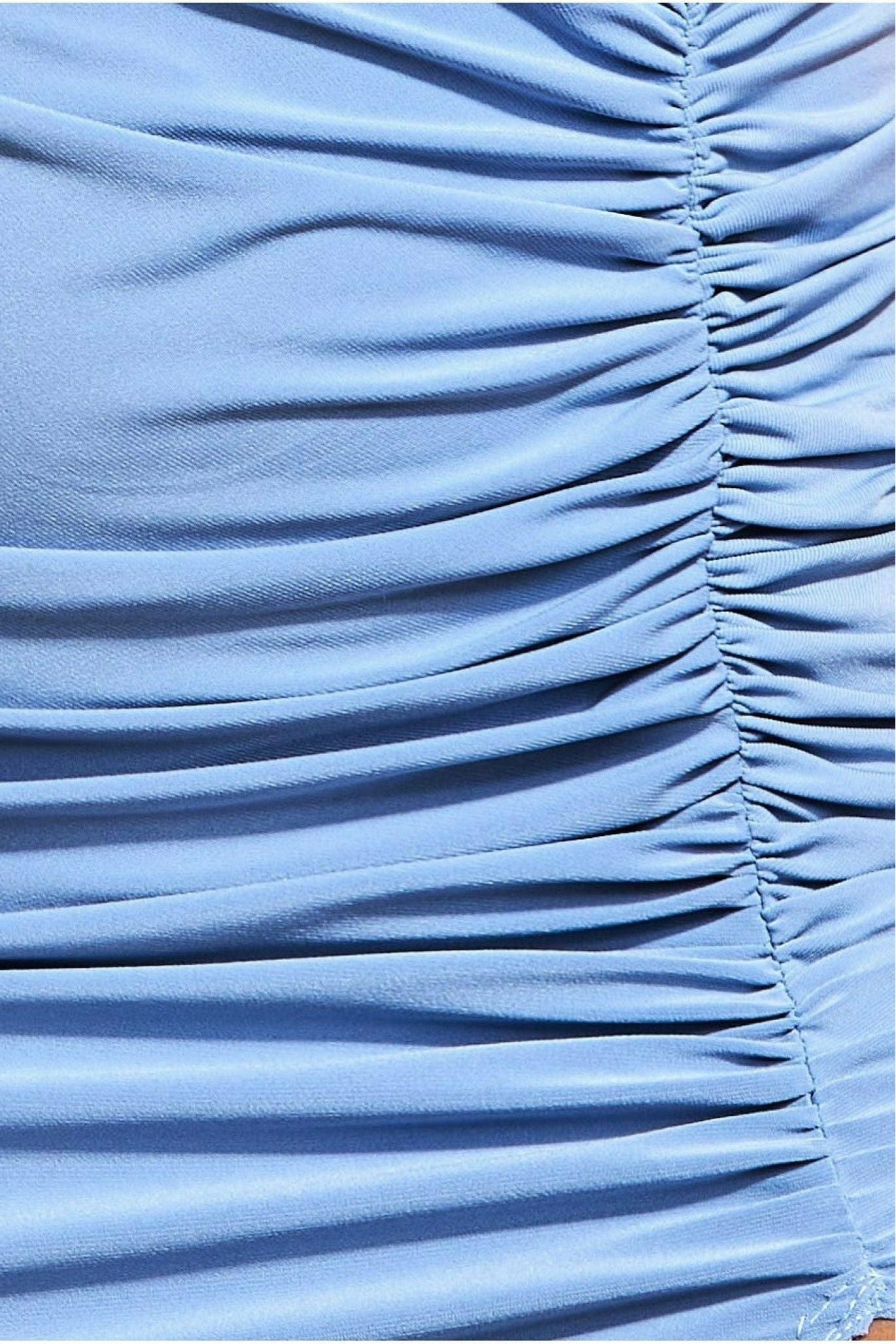 Front Wrap Gathered Maxi Dress - Wedgewood Blue DR3519