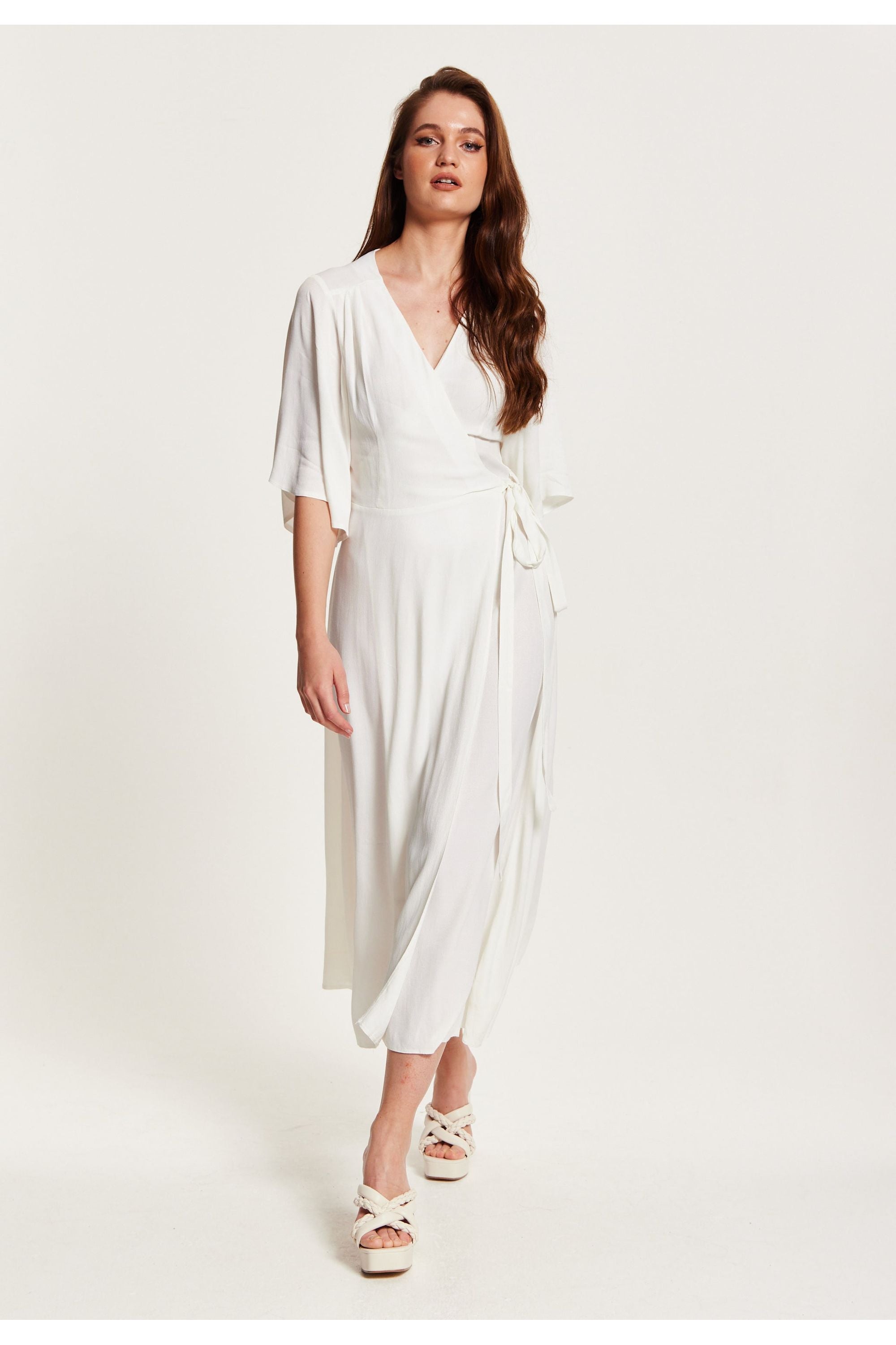 liquorish midi wrap dress Liquorish midi wrap midi dress with frill detail in blue animal