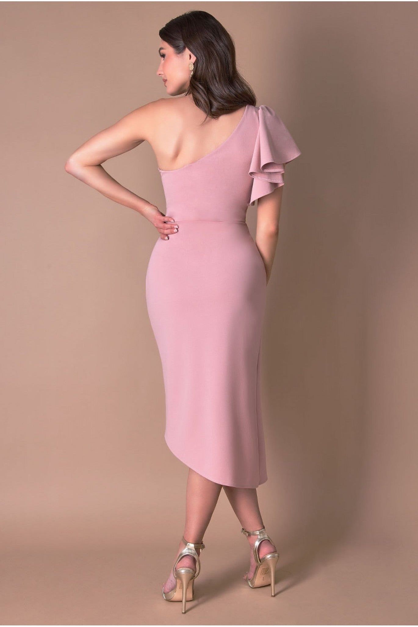 Waterfall Sleeve Wrap Midi Dress - Blush DR3990