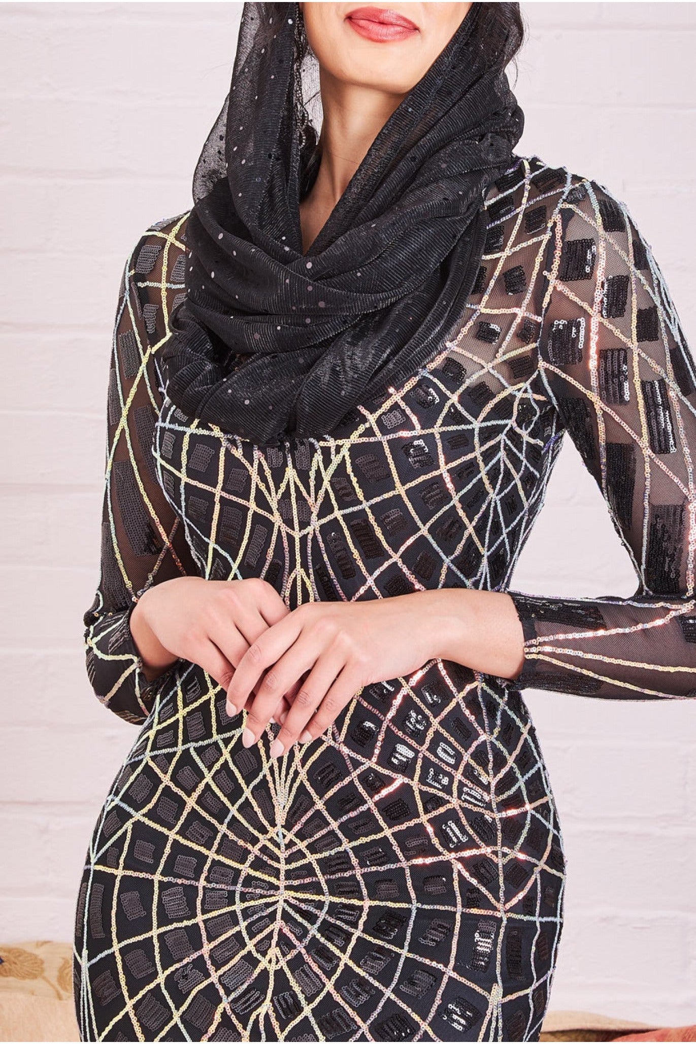 Modesty Geo Sequin Maxi Dress - Black DR3495MOD