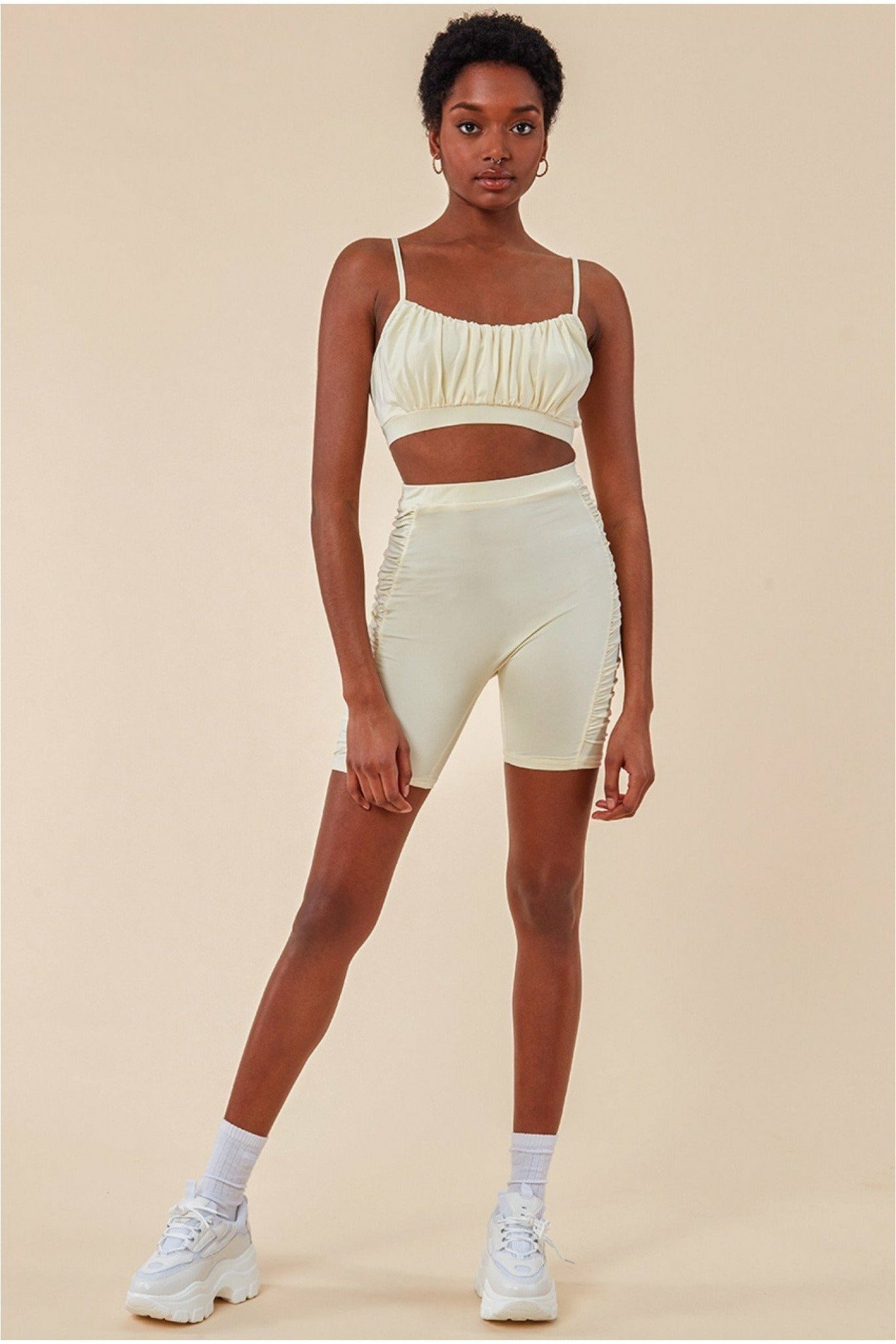 Side Detail Bralette & Cycle Short Set - Beige TS5