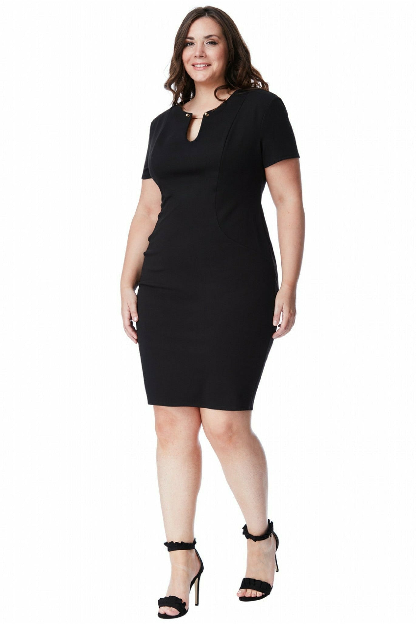 Fitted Midi Dress With Metal Bar Detail - Black DR1344P