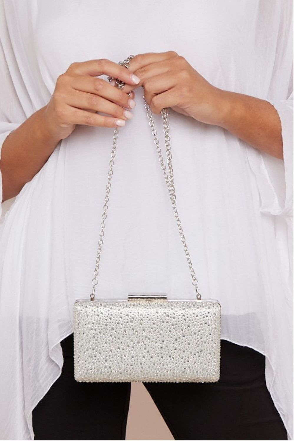 Silver Glitter Evening Clutch Bag ALH3105