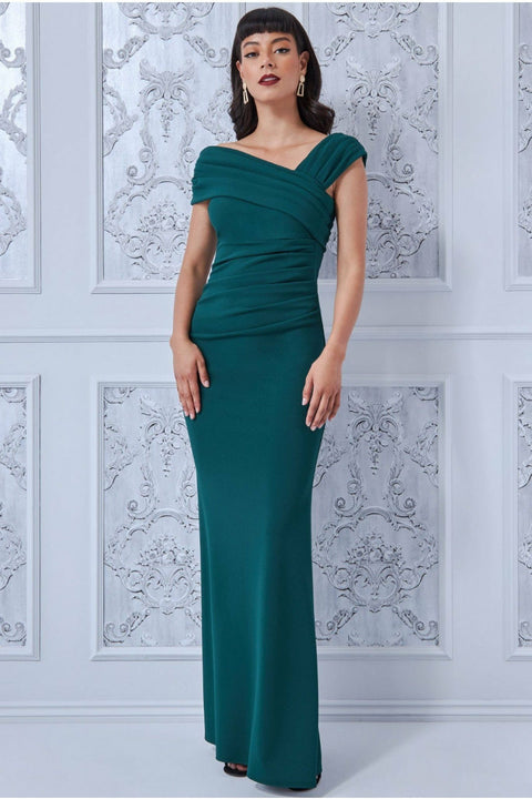 One Shoulder Evening Maxi Dress - Emerald by Goddiva