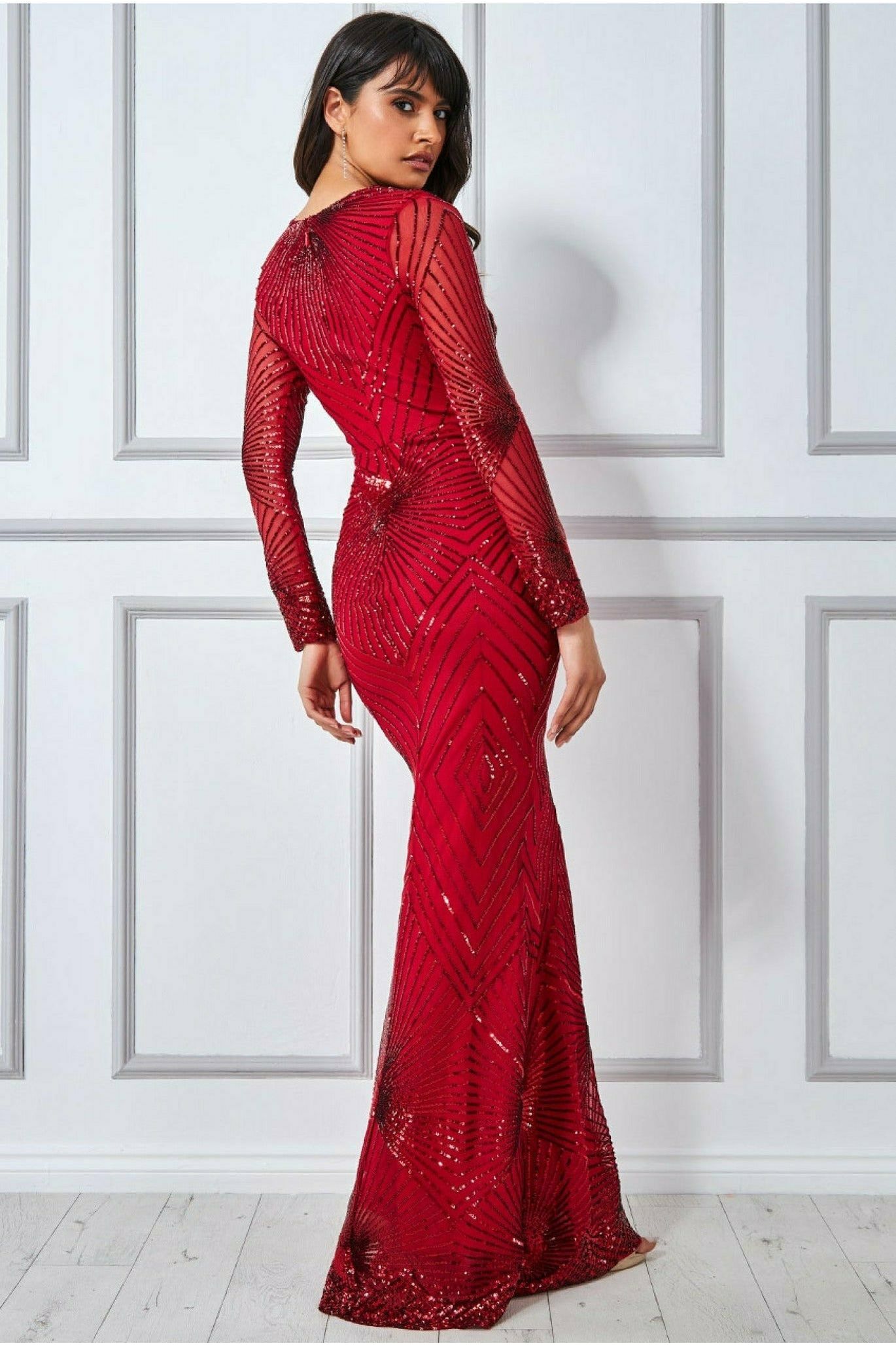 Starburst Effect Maxi Dress - Red DR1824