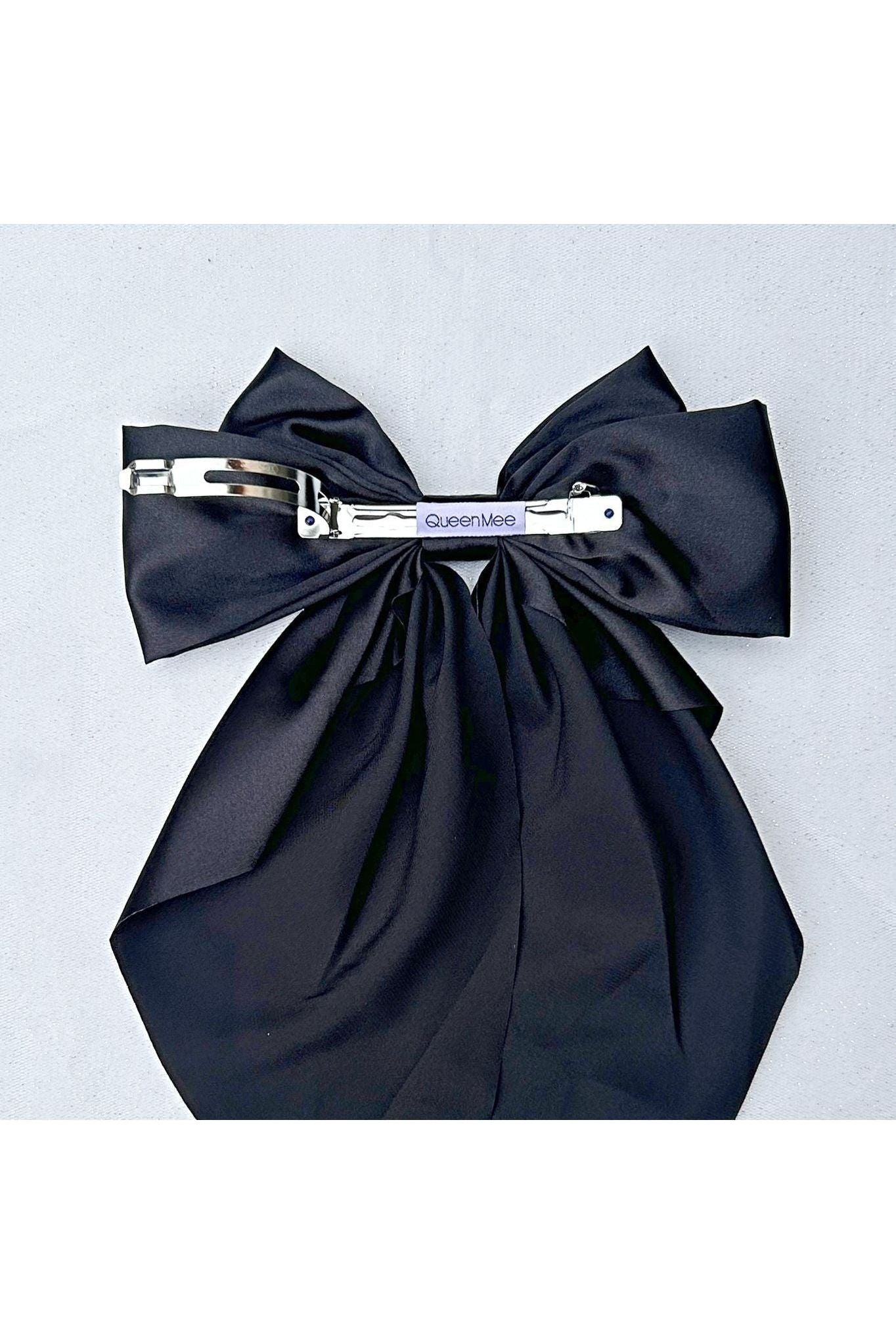 Black Satin Hair Bow Black Hair Clip Long Bow 5060801177870