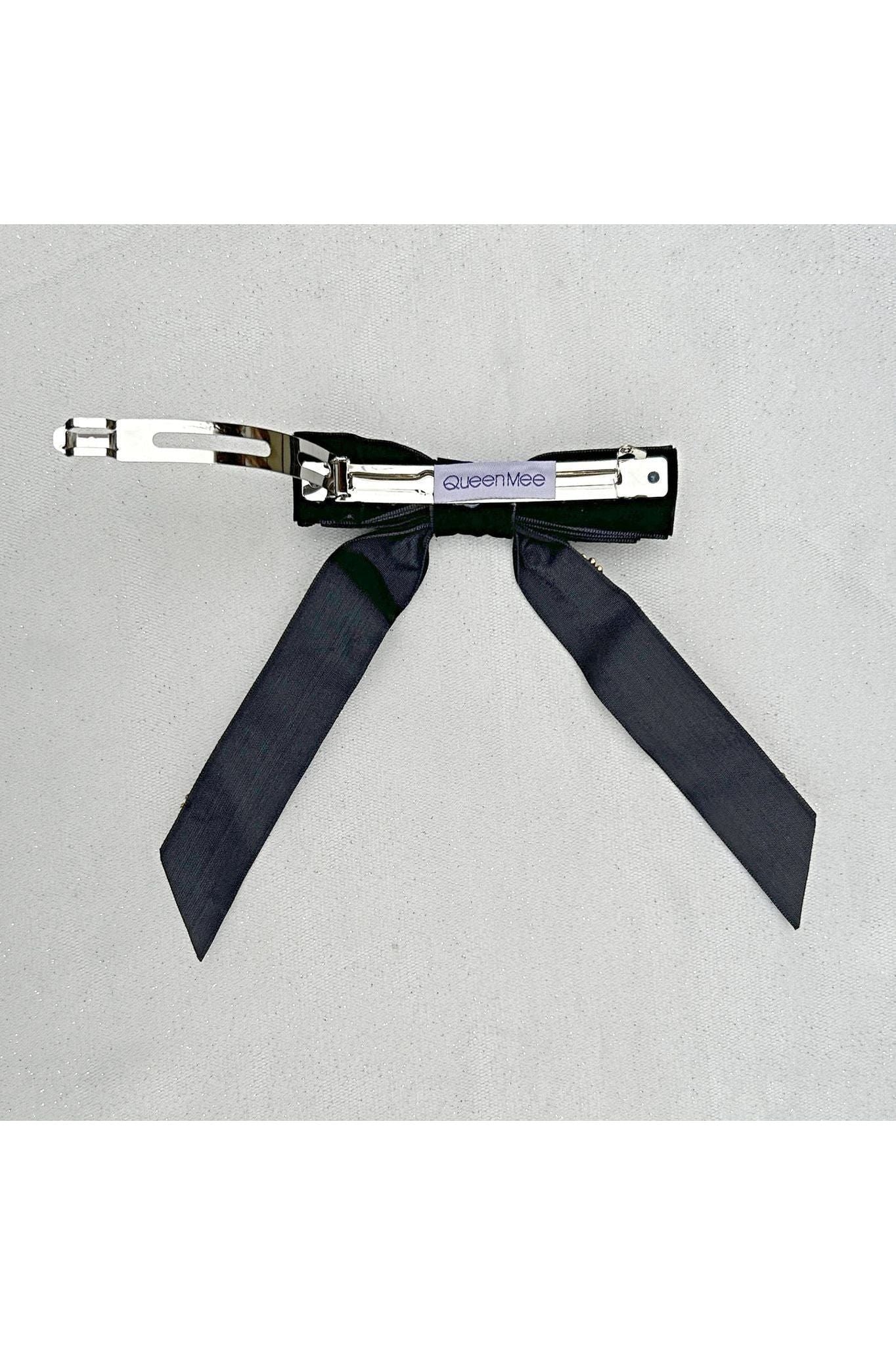 Black Velvet Bow Hair Clip With Jewels 5060801177849