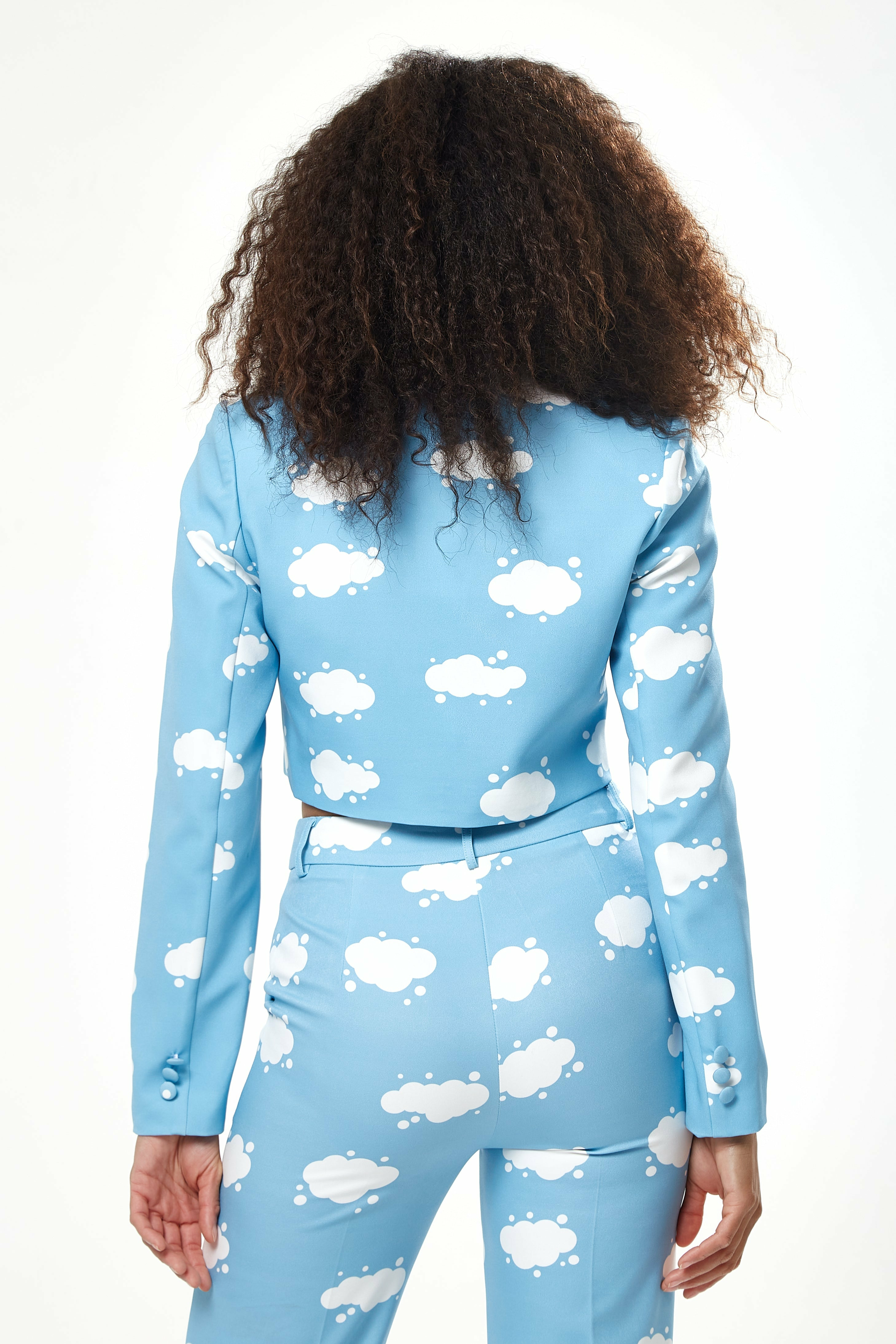 Cloud Print Crop Blazer In Blue A1-30-LIQ21-171SS22BLZ