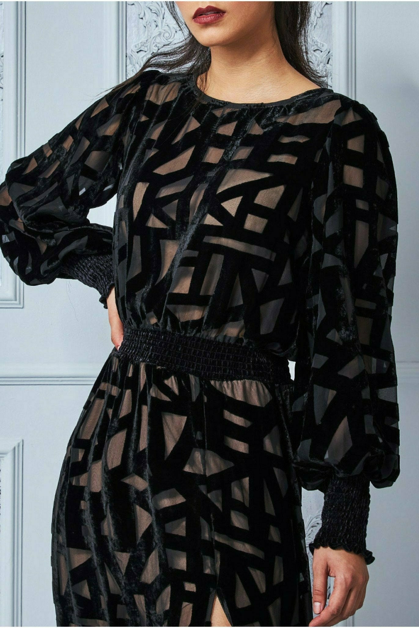 Burnout Velvet Maxi Dress - Black DR3249