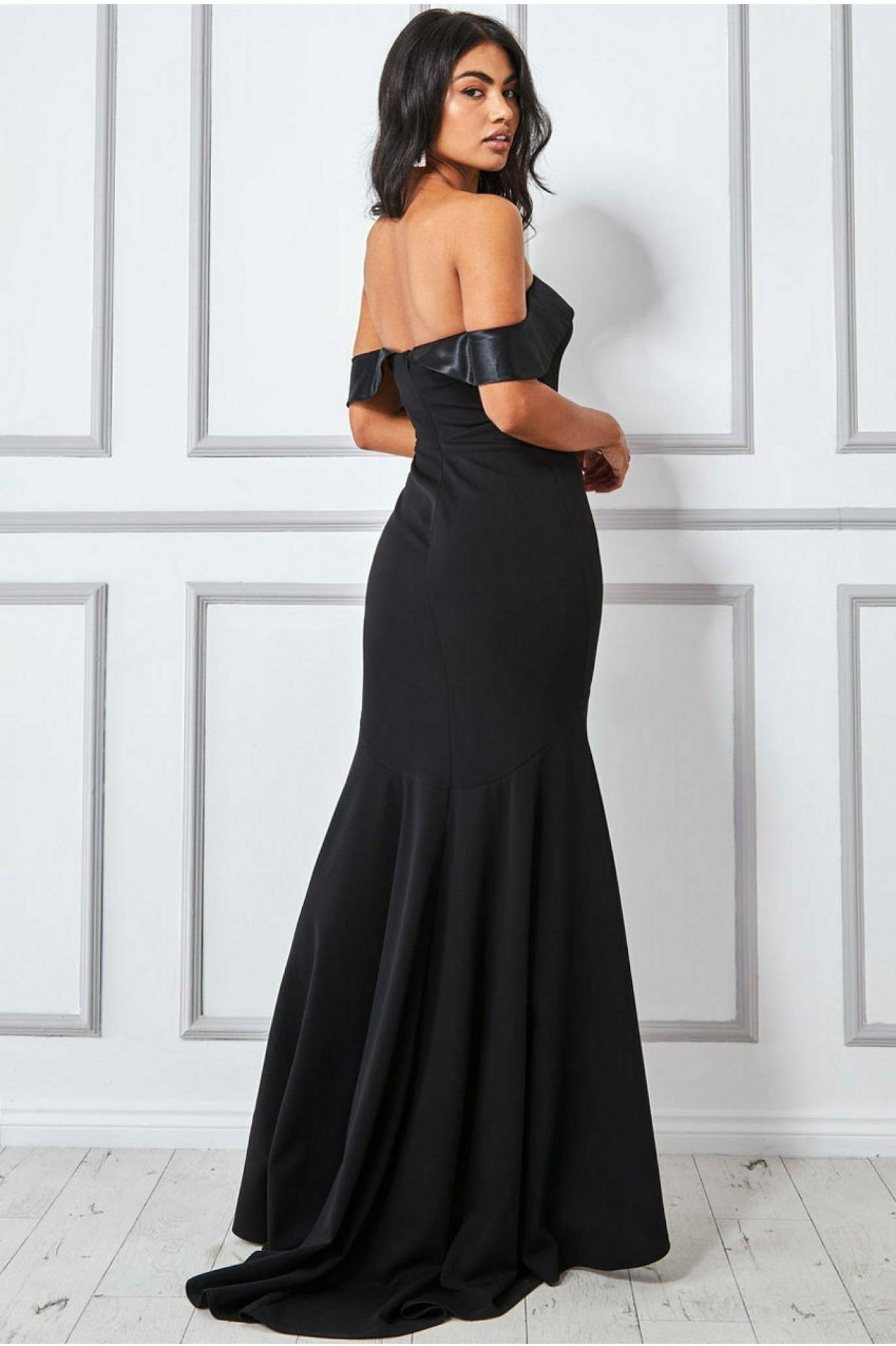 Satin Band Bandeau Maxi Dress - Black DR3477