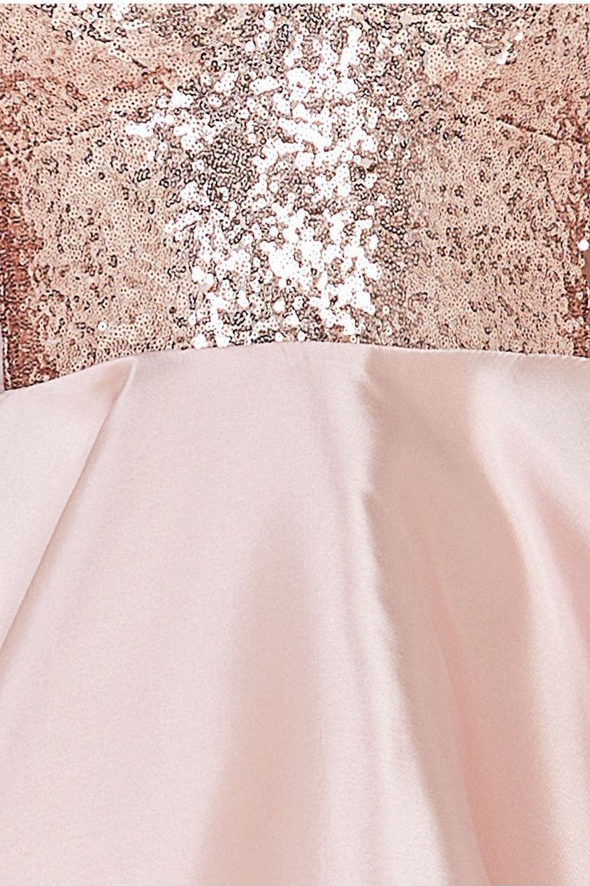 Multilayered Sequin And Satin Skater Mini -champagne DR1317PB