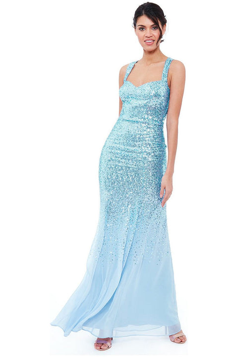 Goddiva Criss Cross Back Sequin Maxi Dress - Powder Blue