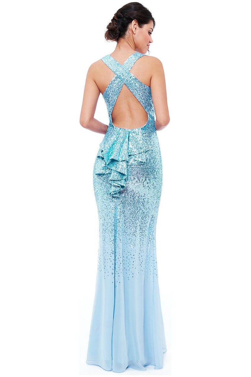 Criss Cross Back Sequin Maxi Dress - Powder Blue DR1968