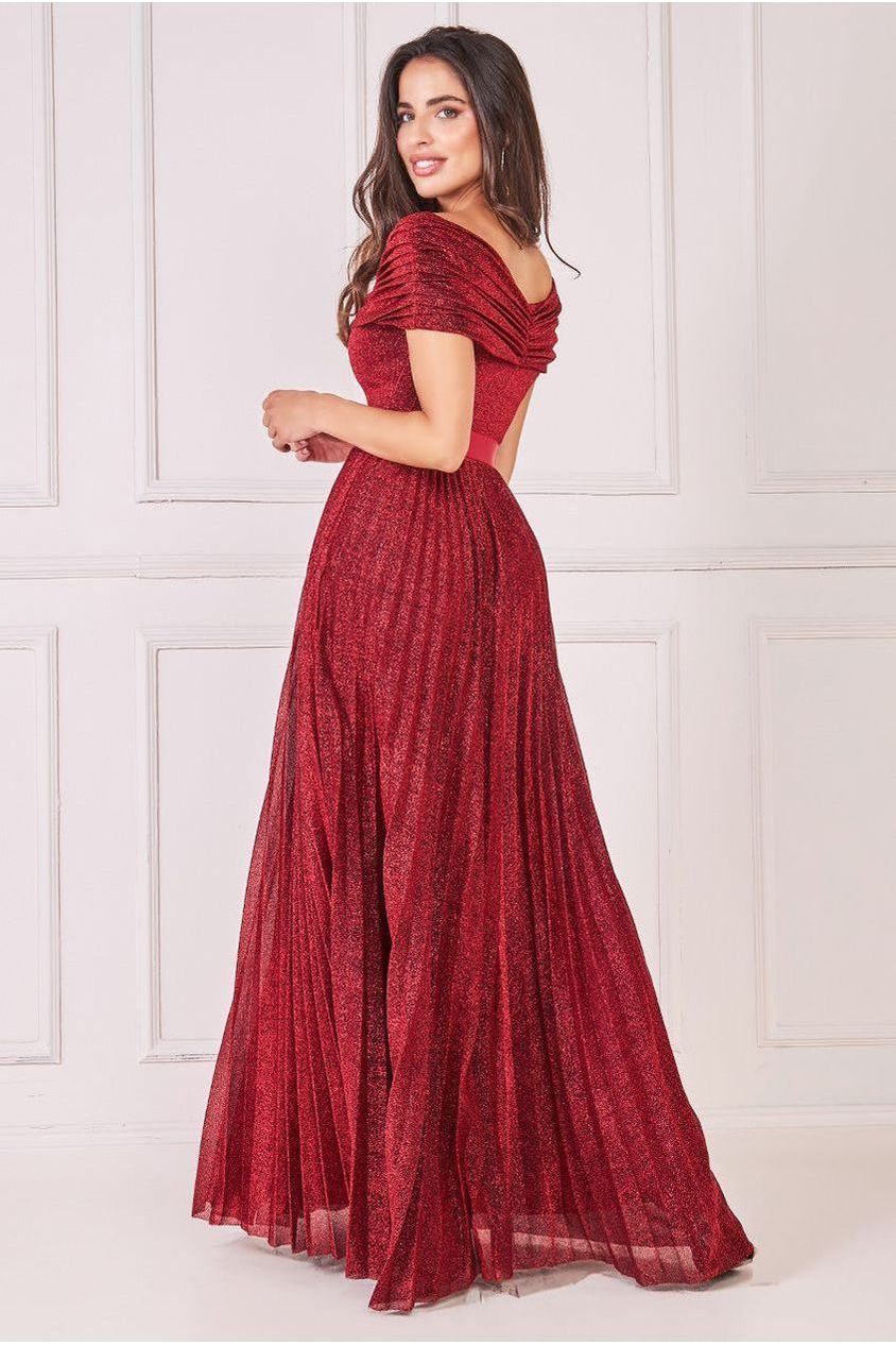 Bardot Pleated Skirt Maxi Dress - Wine DR3096A