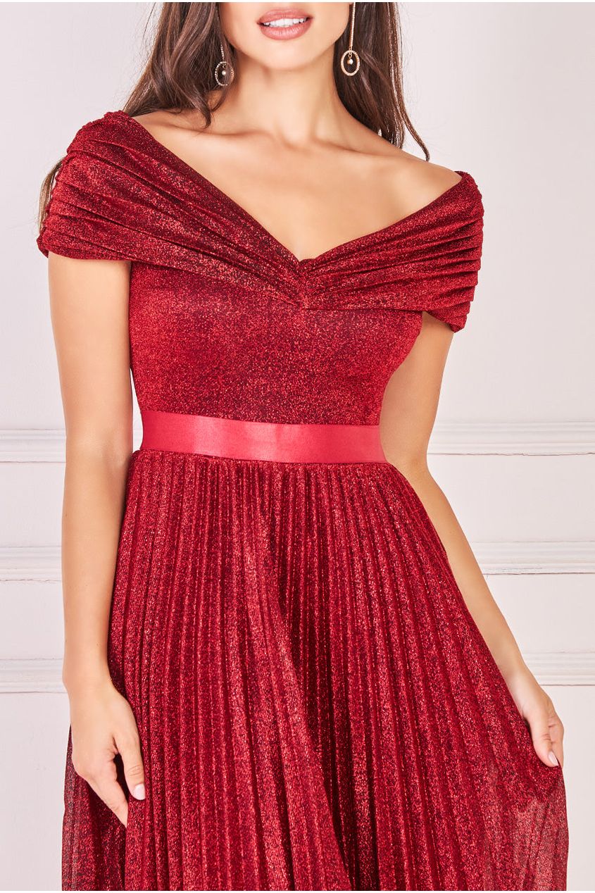 Bardot Pleated Skirt Maxi Dress - Wine DR3096A