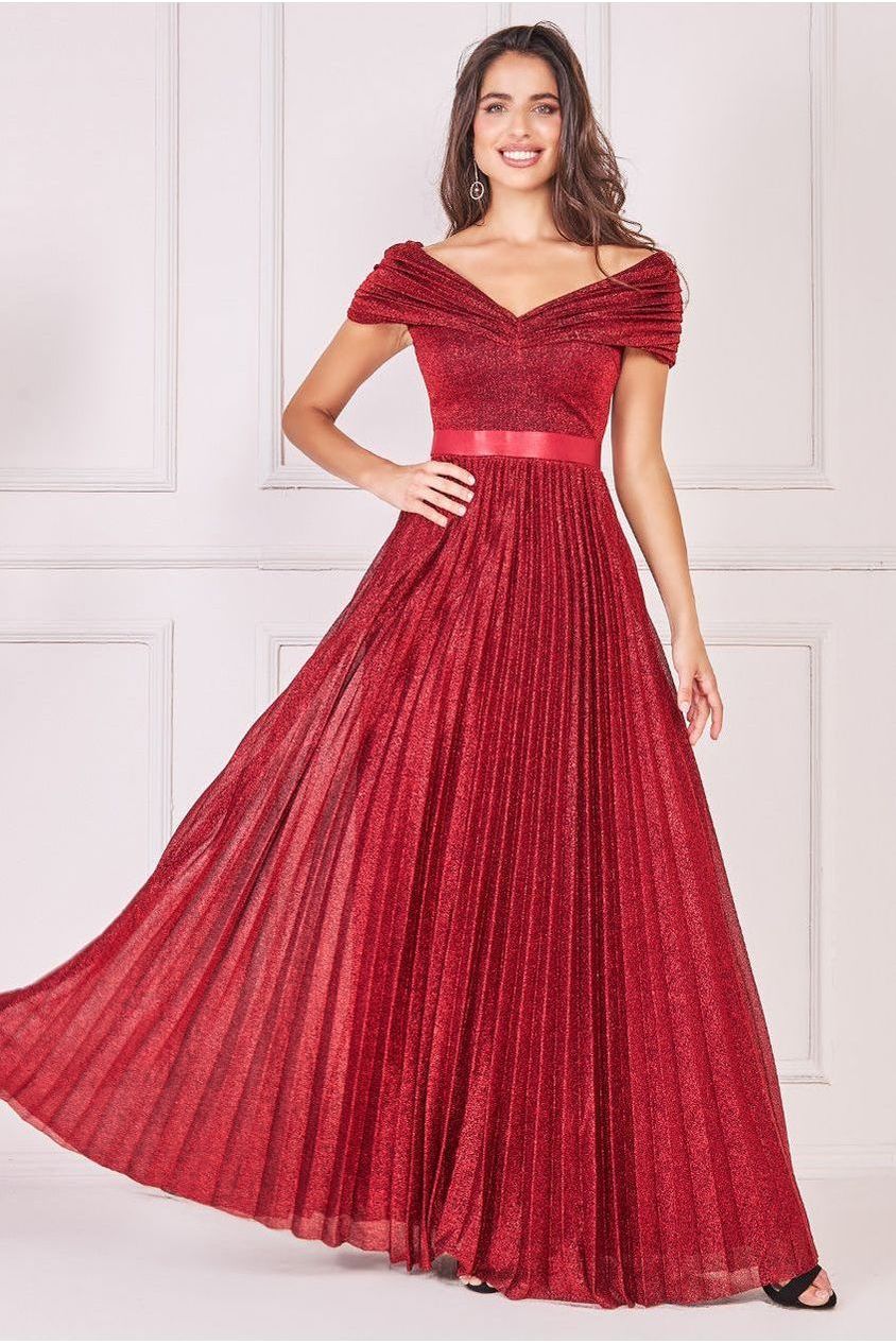 Bardot Pleated Skirt Maxi Dress - Wine DR3096A