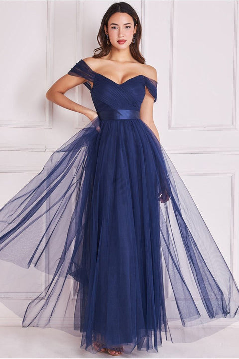 Off The Shoulder Princess Maxi Dress - Navy by Goddiva