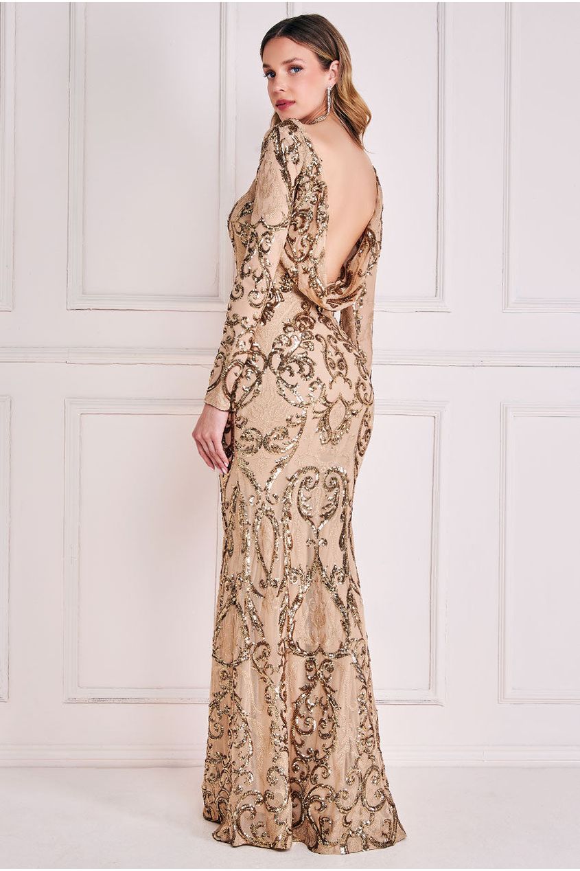 Sequin Cowl Back Maxi -  Champagne DR3420