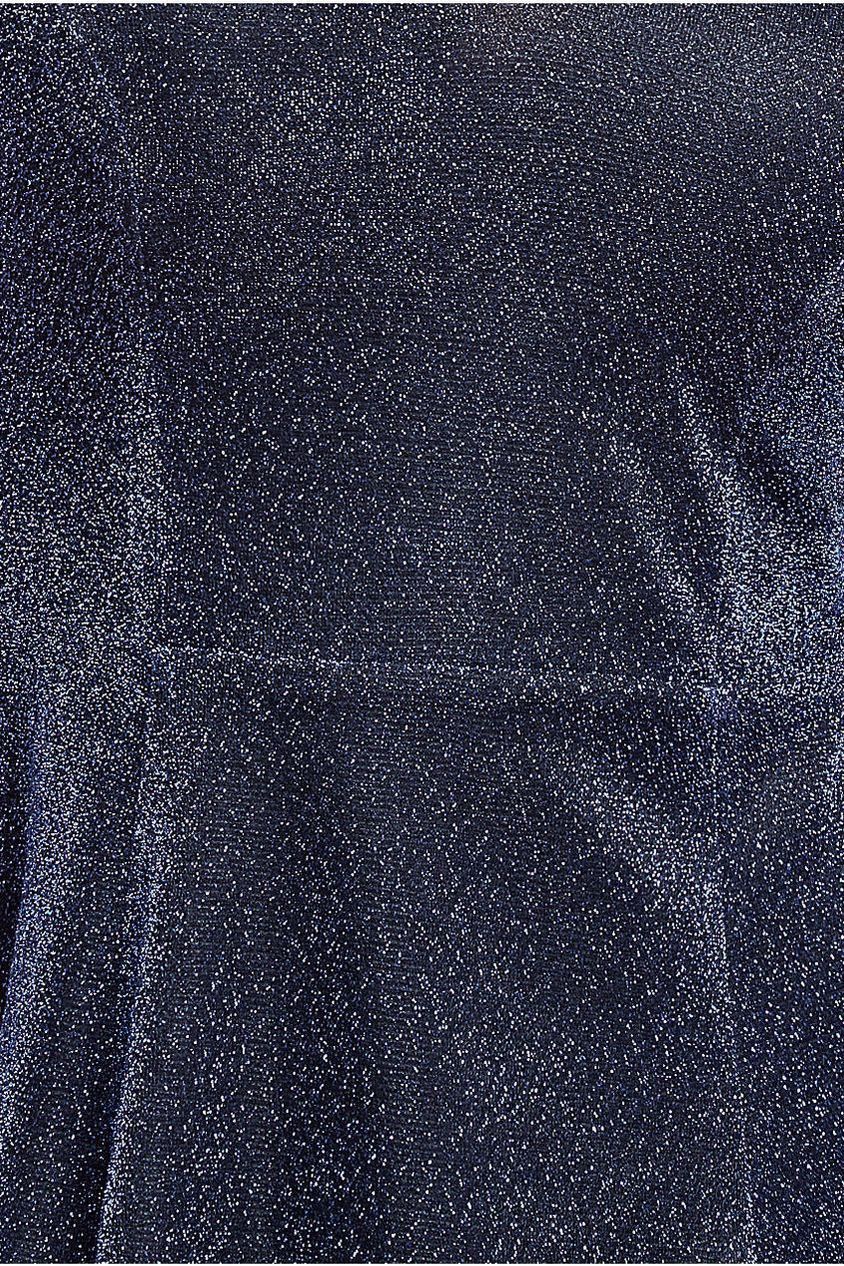 Off The Shoulder Lurex High Low Dress - Navy DR3642