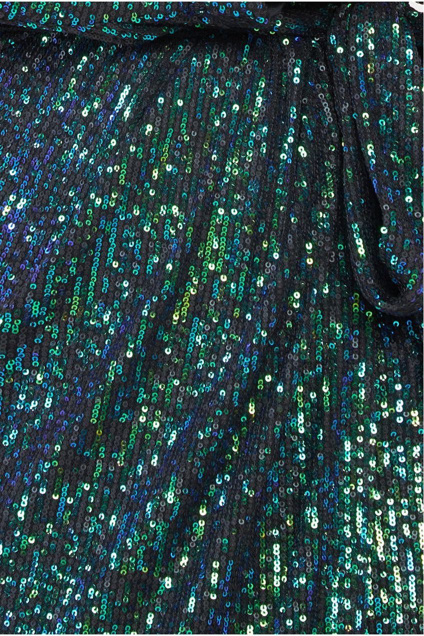 Wrap Style Sequin Midi Dress - Emerald DR3644