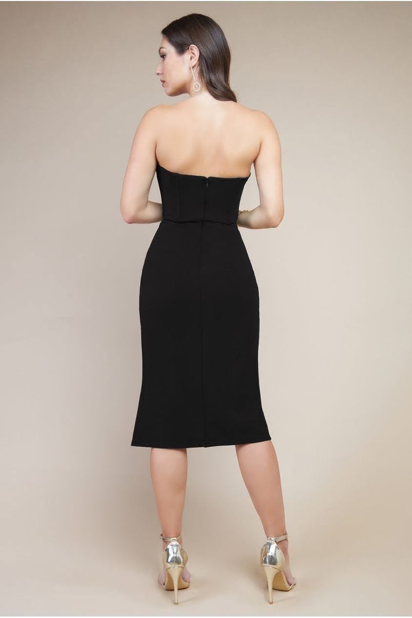 Satin Collar Scuba Midi Dress - Black DR3661