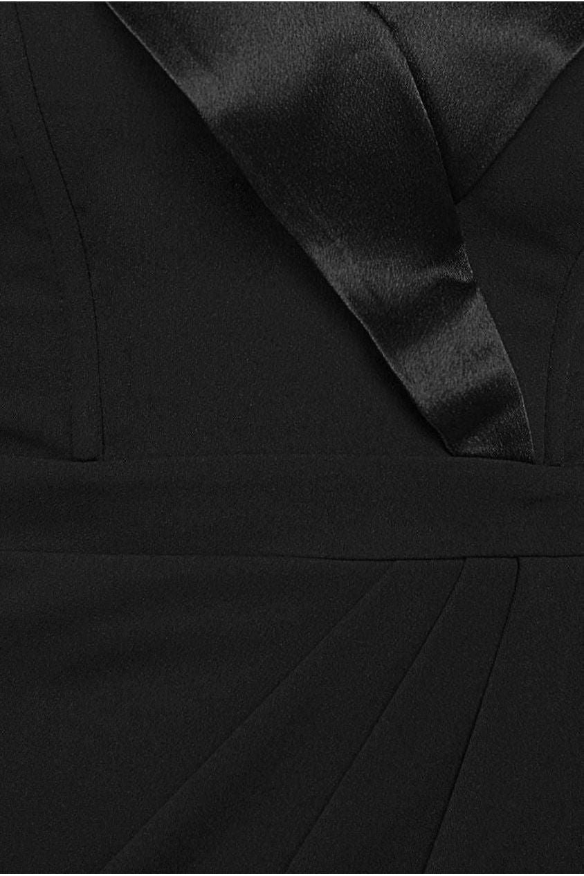 Satin Collar Scuba Midi Dress - Black DR3661