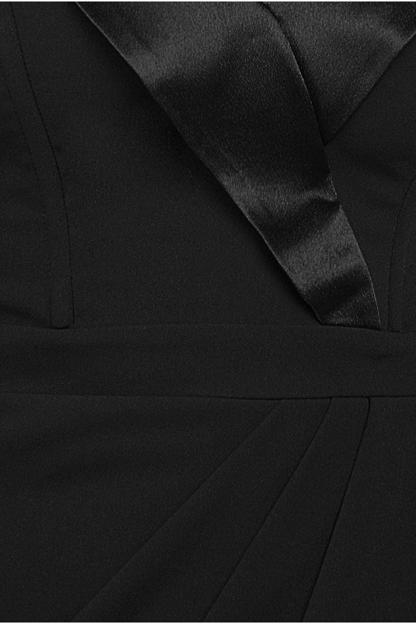 Satin Collar Scuba Midi Dress - Black DR3661