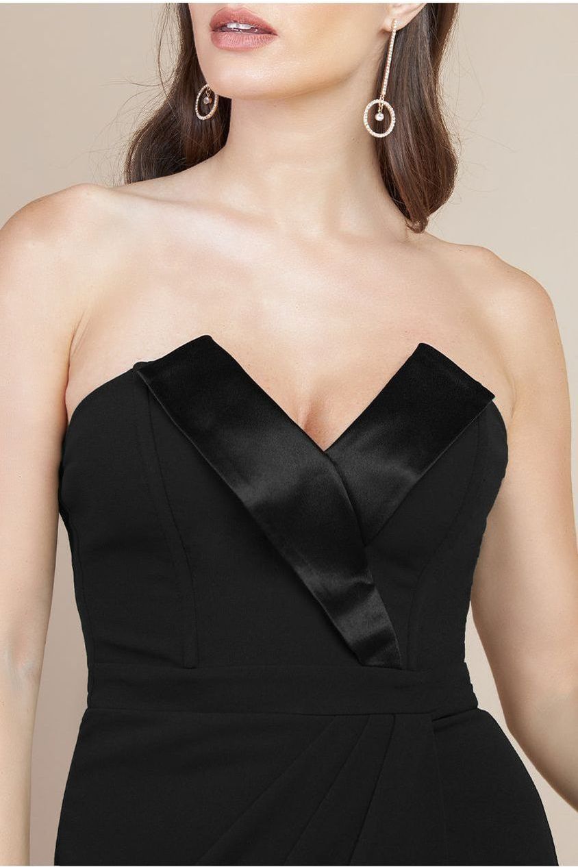 Satin Collar Scuba Midi Dress - Black DR3661
