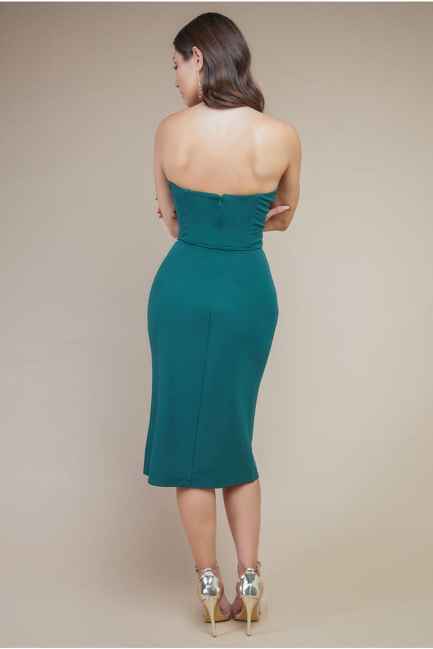 Satin Collar Scuba Midi Dress - Emerald Green DR3661