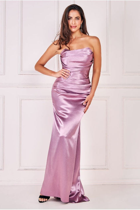 Satin Bandeau Maxi Dress - Blush by Goddiva