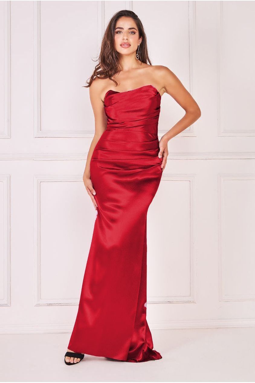 Satin Bandeau Maxi Dress - Red DR3772