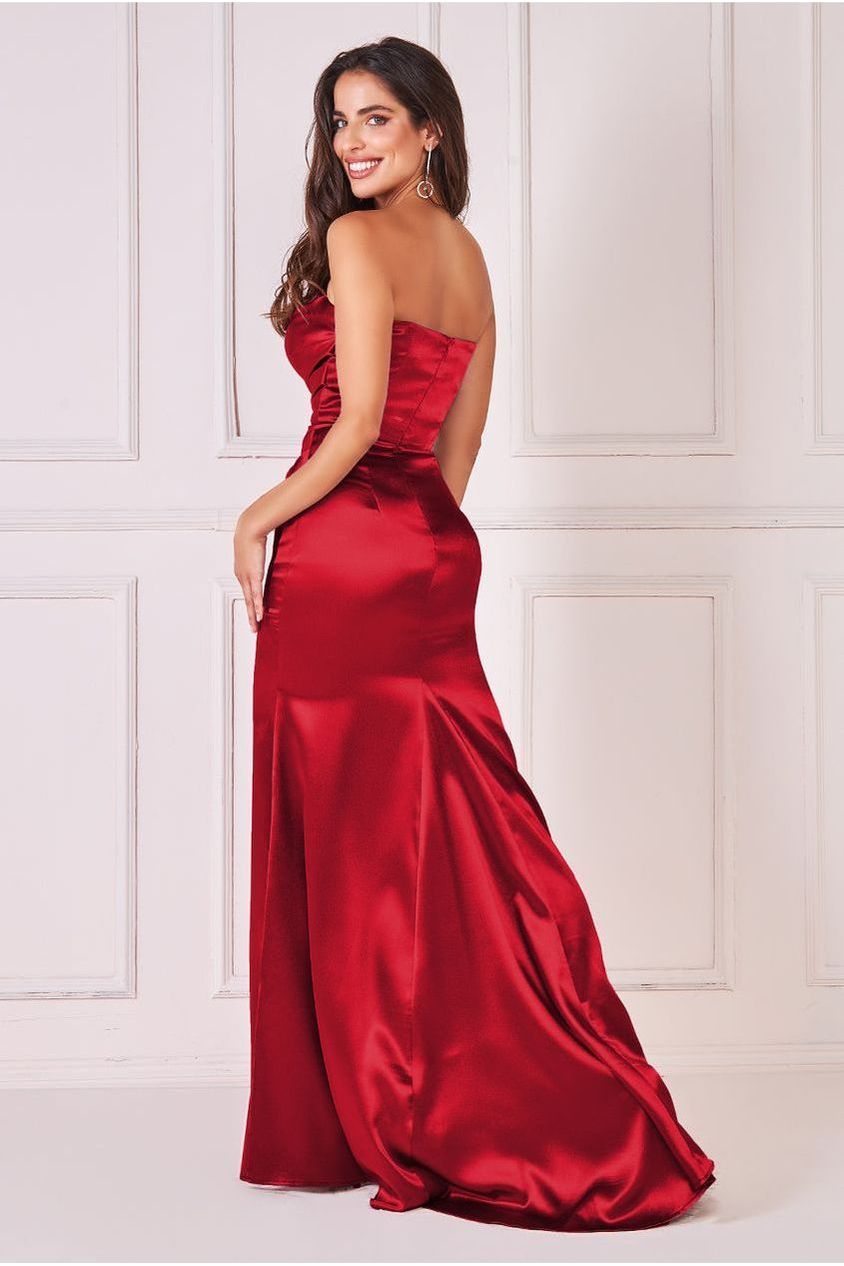 Satin Bandeau Maxi Dress - Red DR3772