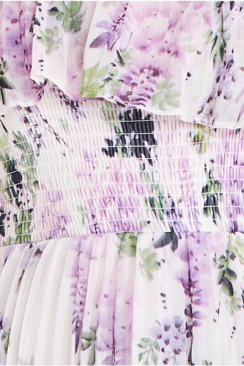 Shirred Chiffon Floral Bardot Midi Dress - Multi DR3810QZ