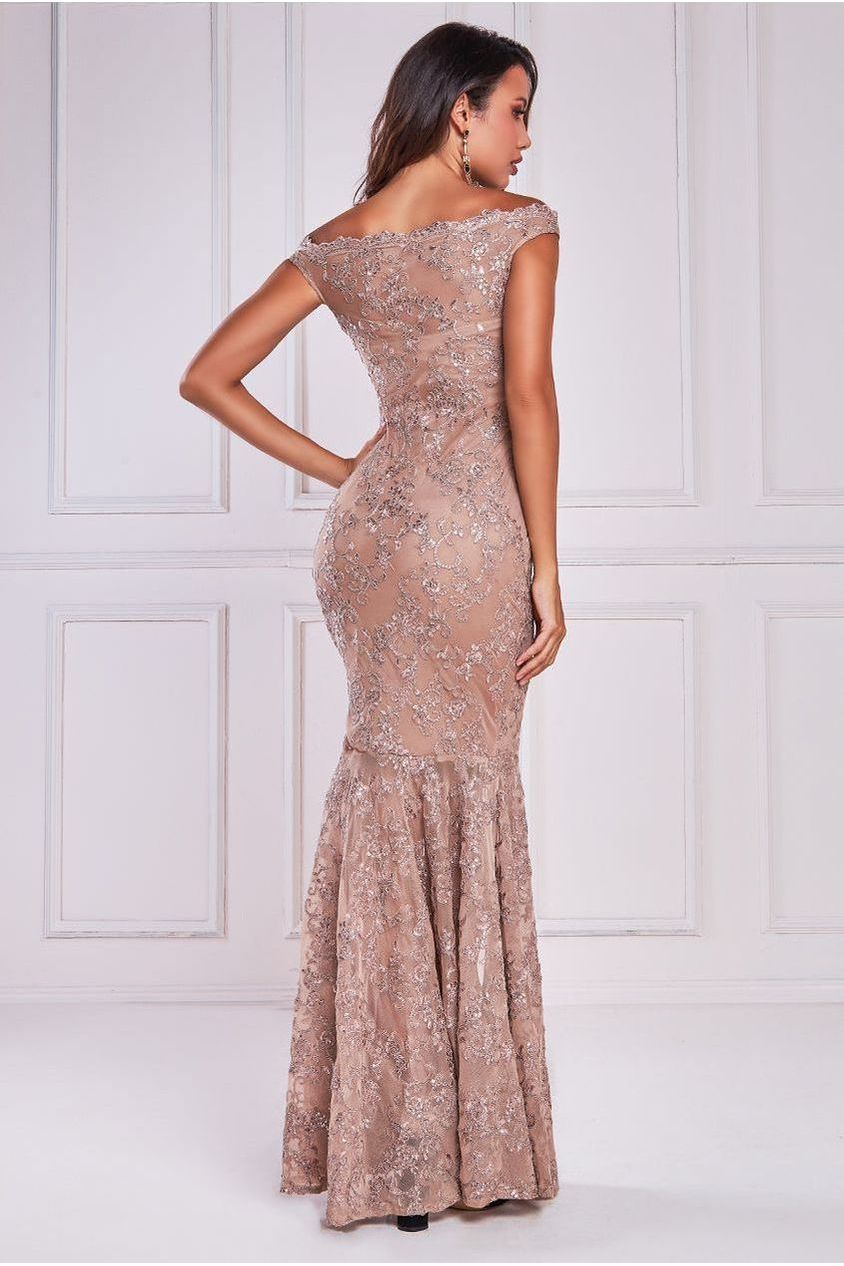 Lace Scallop Edge Mermaid Maxi Dress - Champagne DR3890
