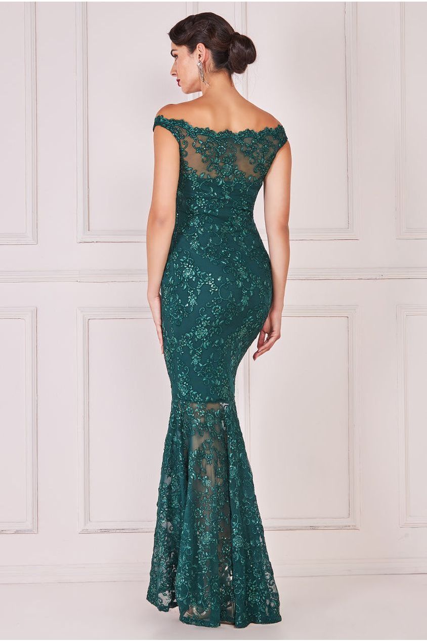 Lace Scallop Edge Mermaid Maxi Dress - Emerald Green DR3890
