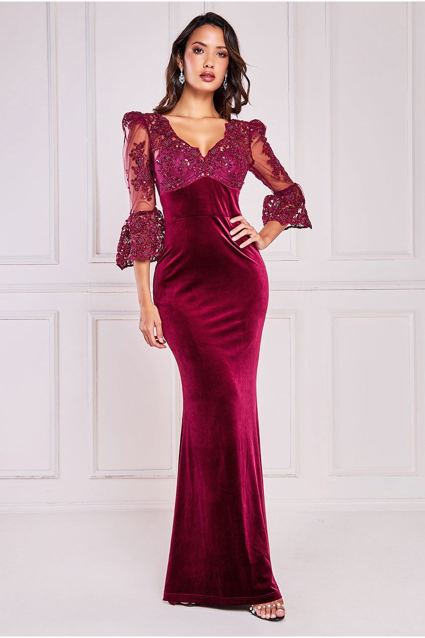 Goddiva Scalloped Lace High Low Midi Dress - Red - Sale from Yumi UK
