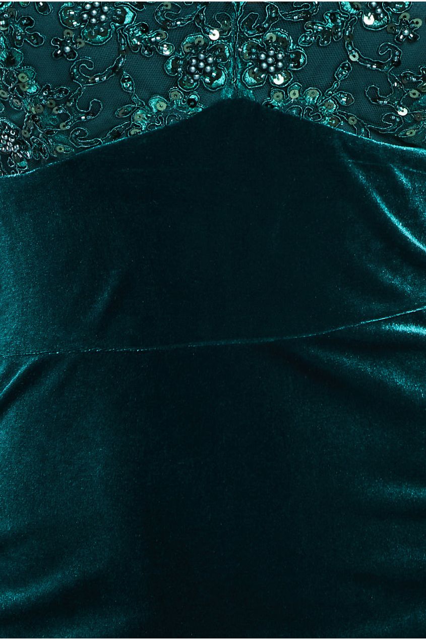 Scalloped Lace & Velvet Maxi Dress - Emerald Green DR3972