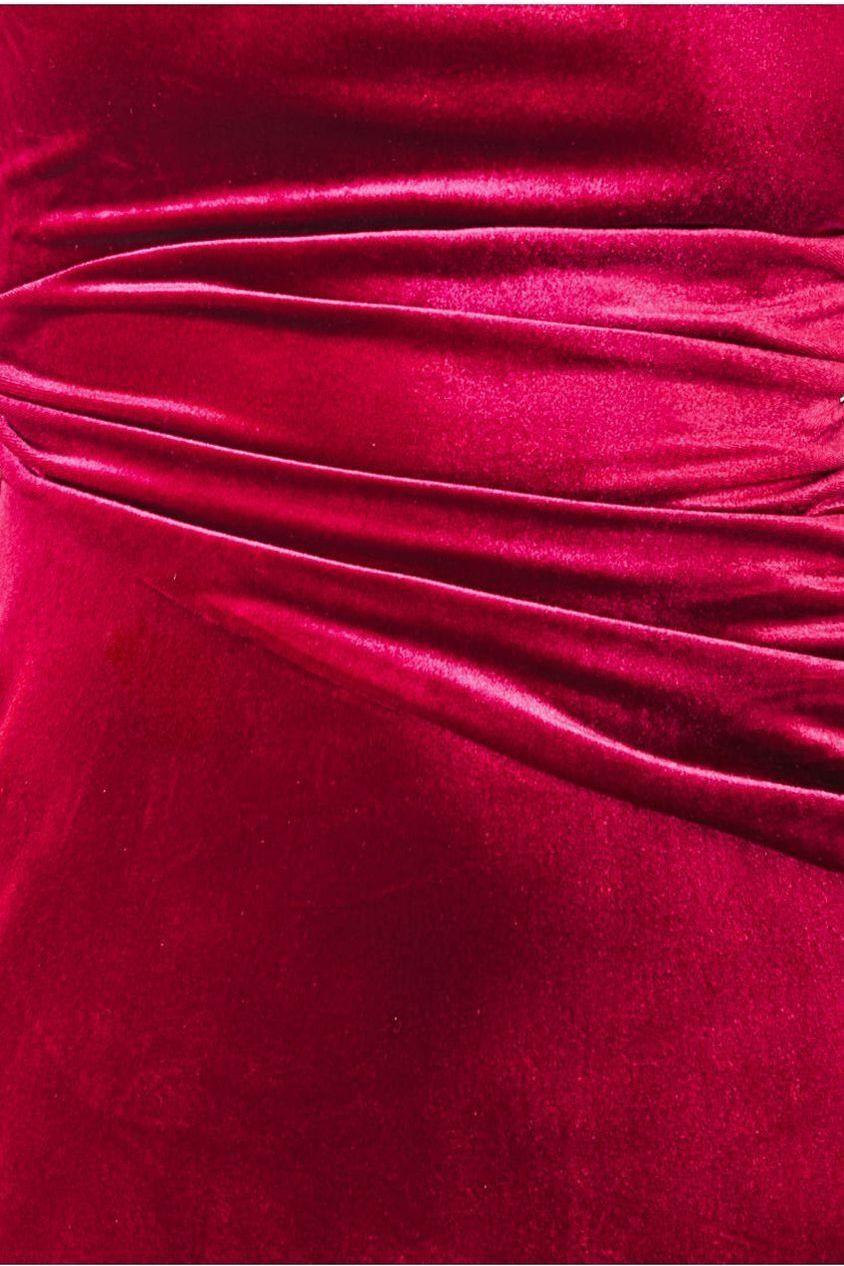 Square Neck Gathered Waist Velvet Maxi - Burgundy DR3994