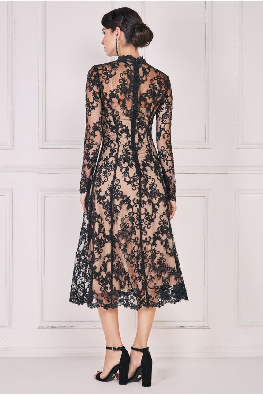 Lace Multiway Midi With Flared Skirt - Black DR4003