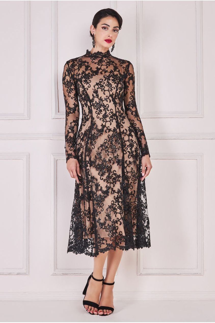 Lace Multiway Midi With Flared Skirt - Black DR4003