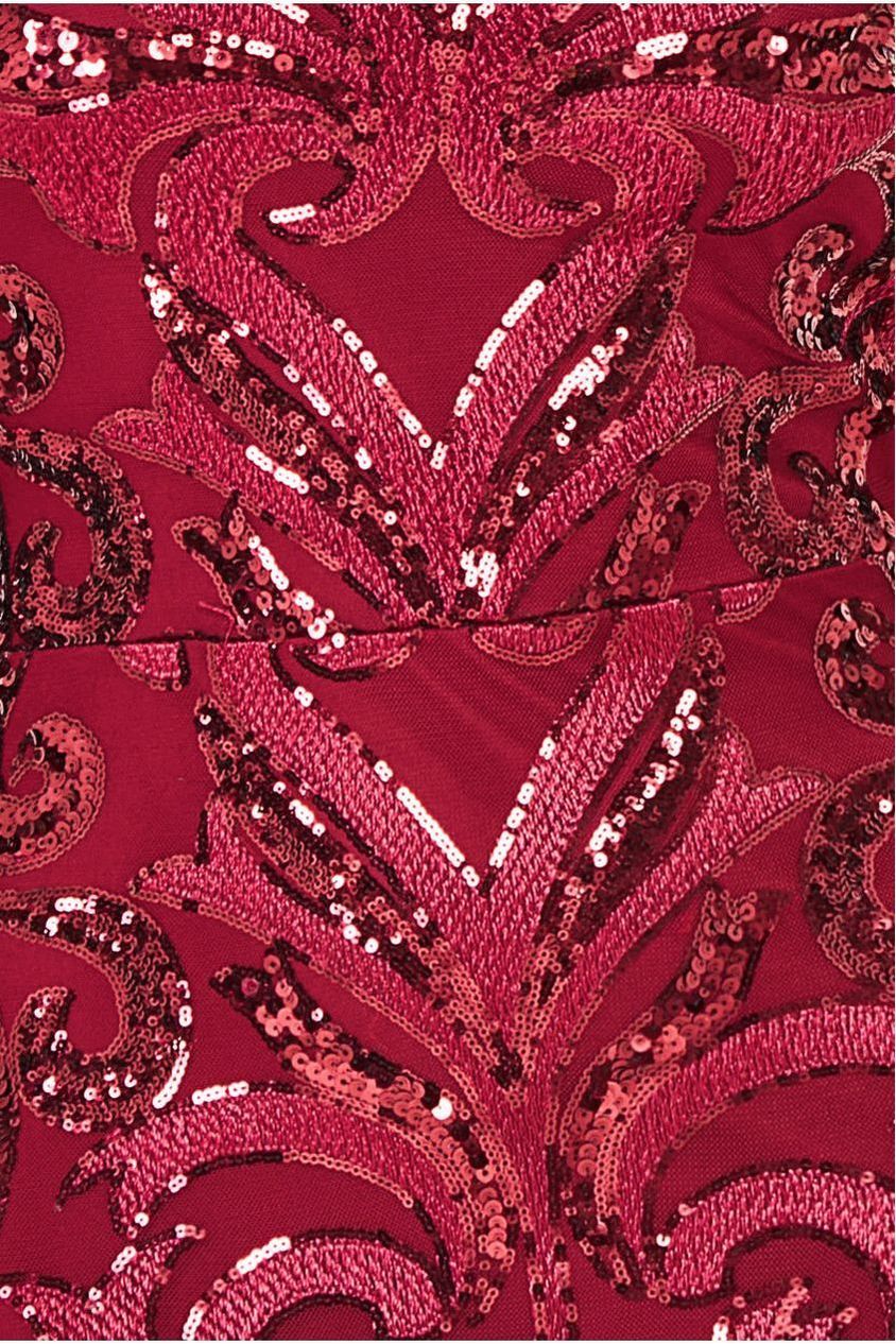 Square Neck Scalloped Lace Maxi - Wine DR4016