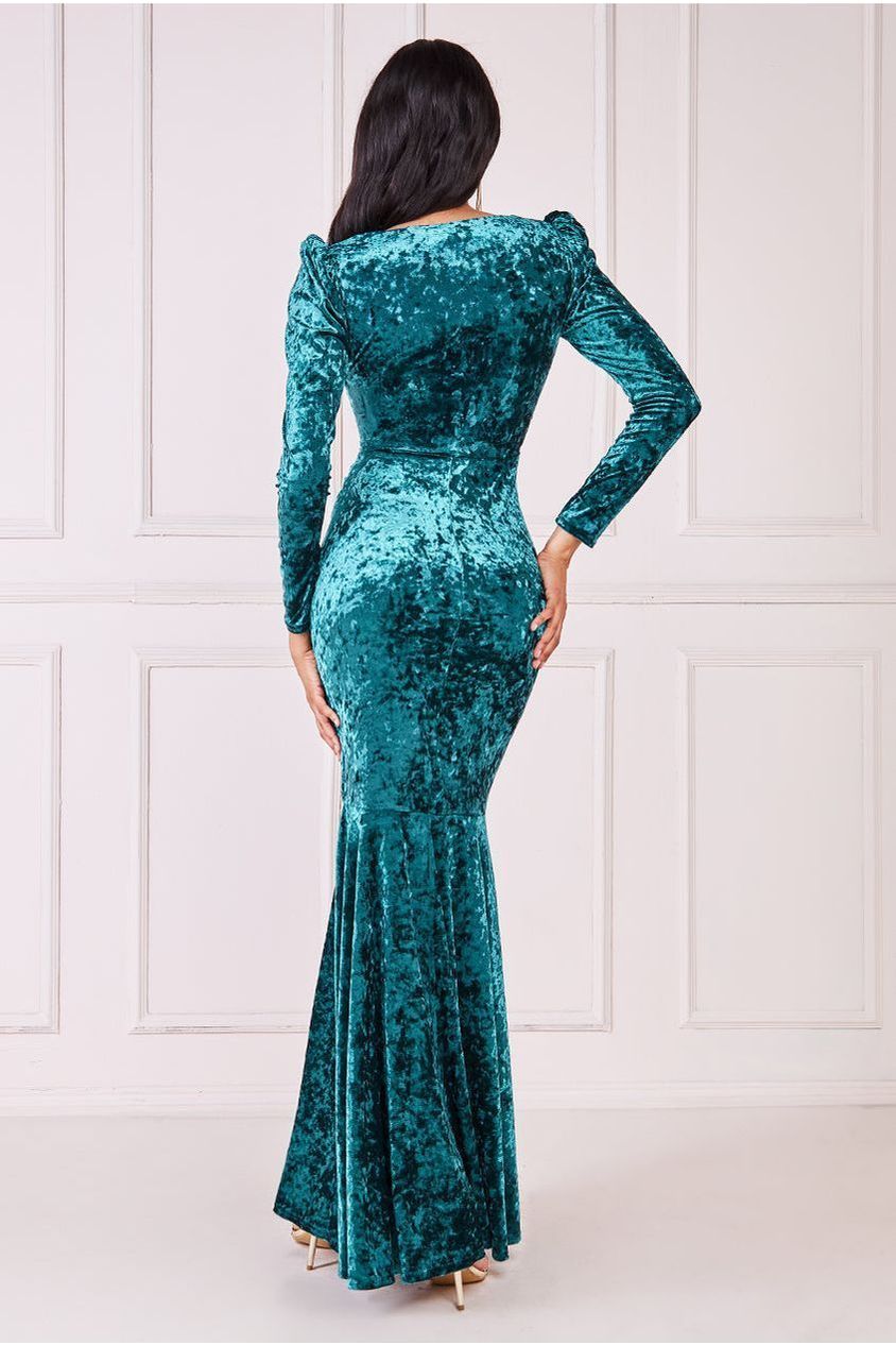 Flared Hem Ice Velvet Maxi - Emerald Green DR4027