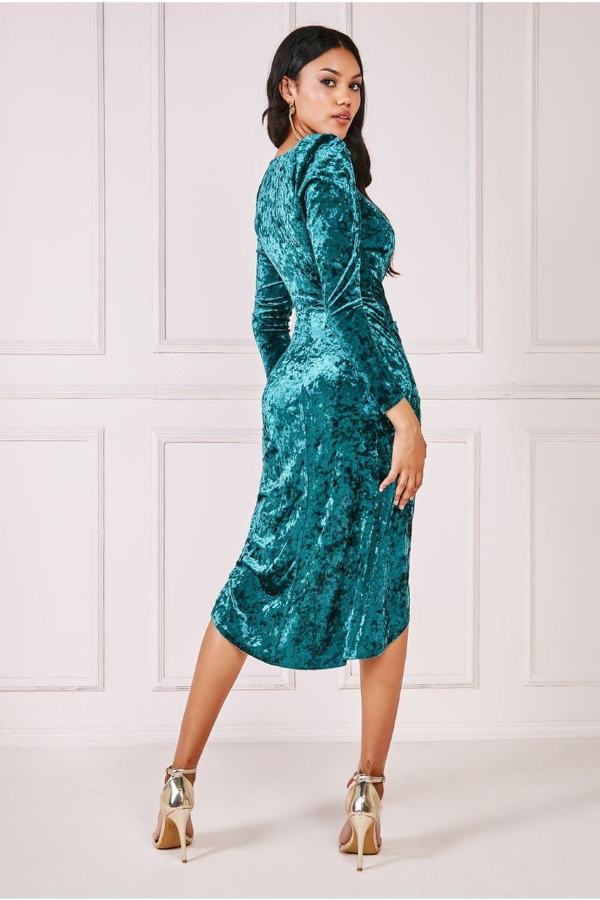 Flared Hem Ice Velvet Midi - Emerald Green DR4028