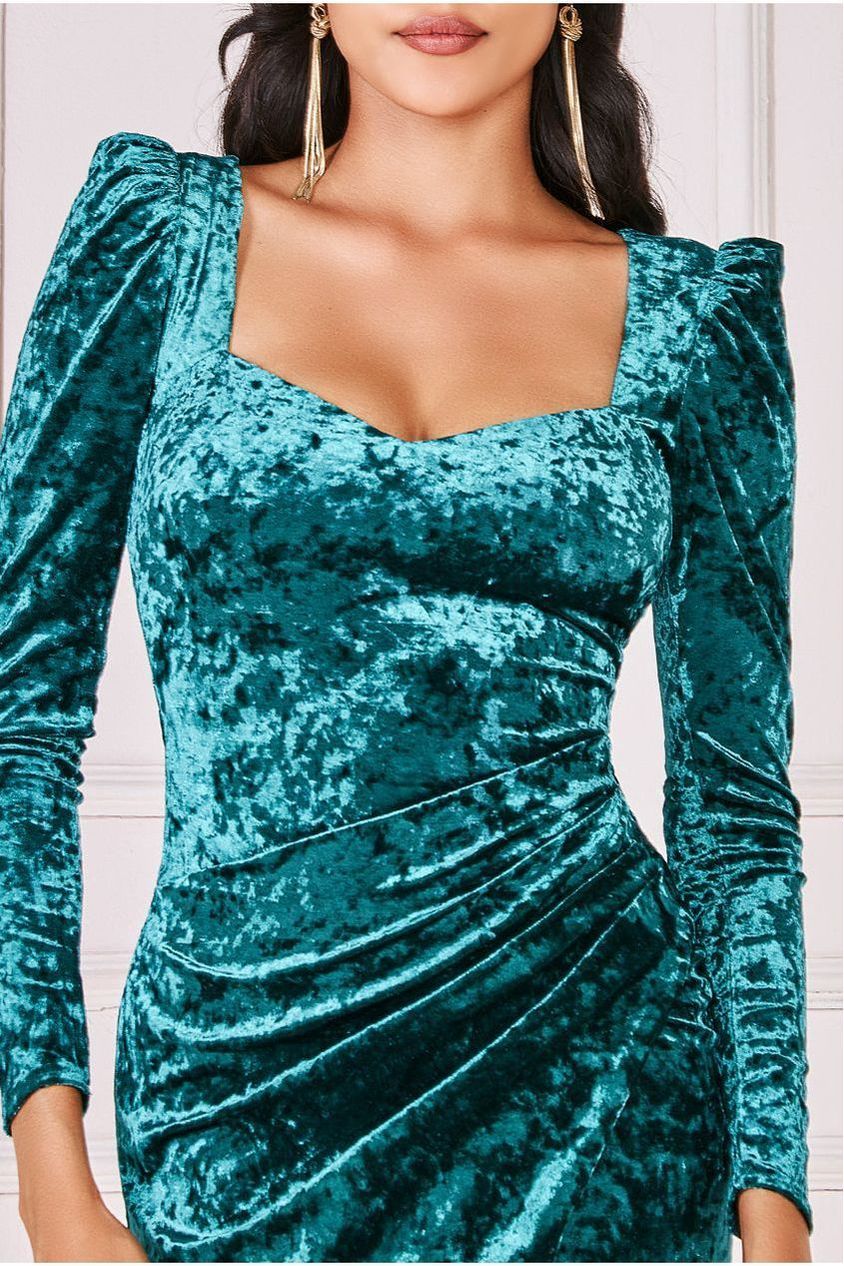 Flared Hem Ice Velvet Midi - Emerald Green DR4028