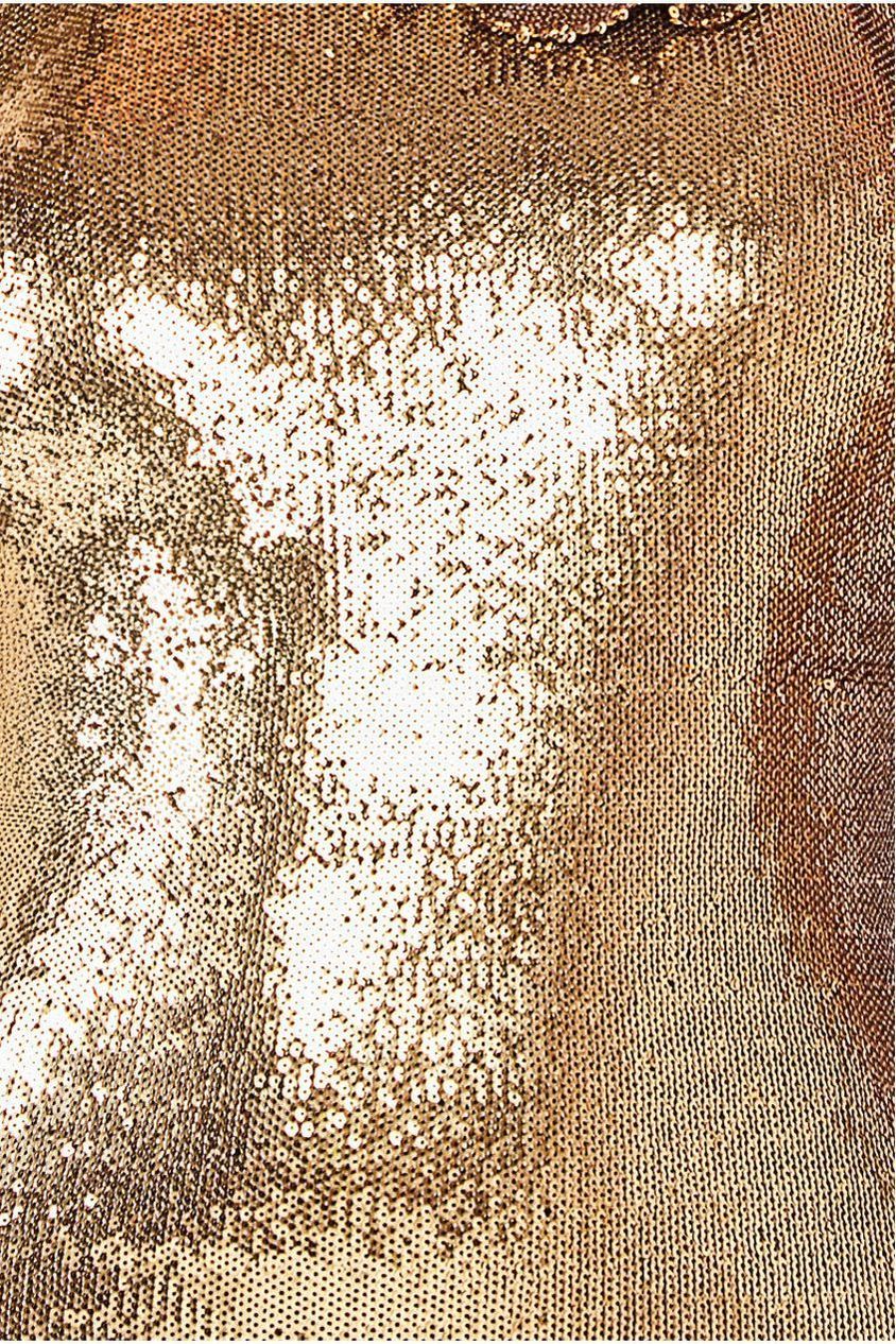 Liquid Sequin Halterneck Maxi With Corsage - Gold DR4104