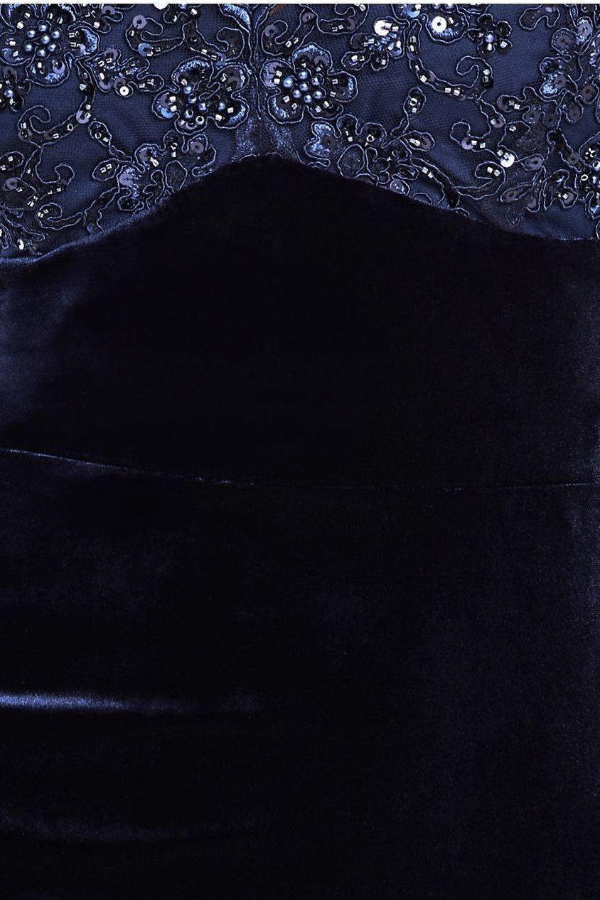 Scalloped Lace & Velvet Midi - Navy DR4112