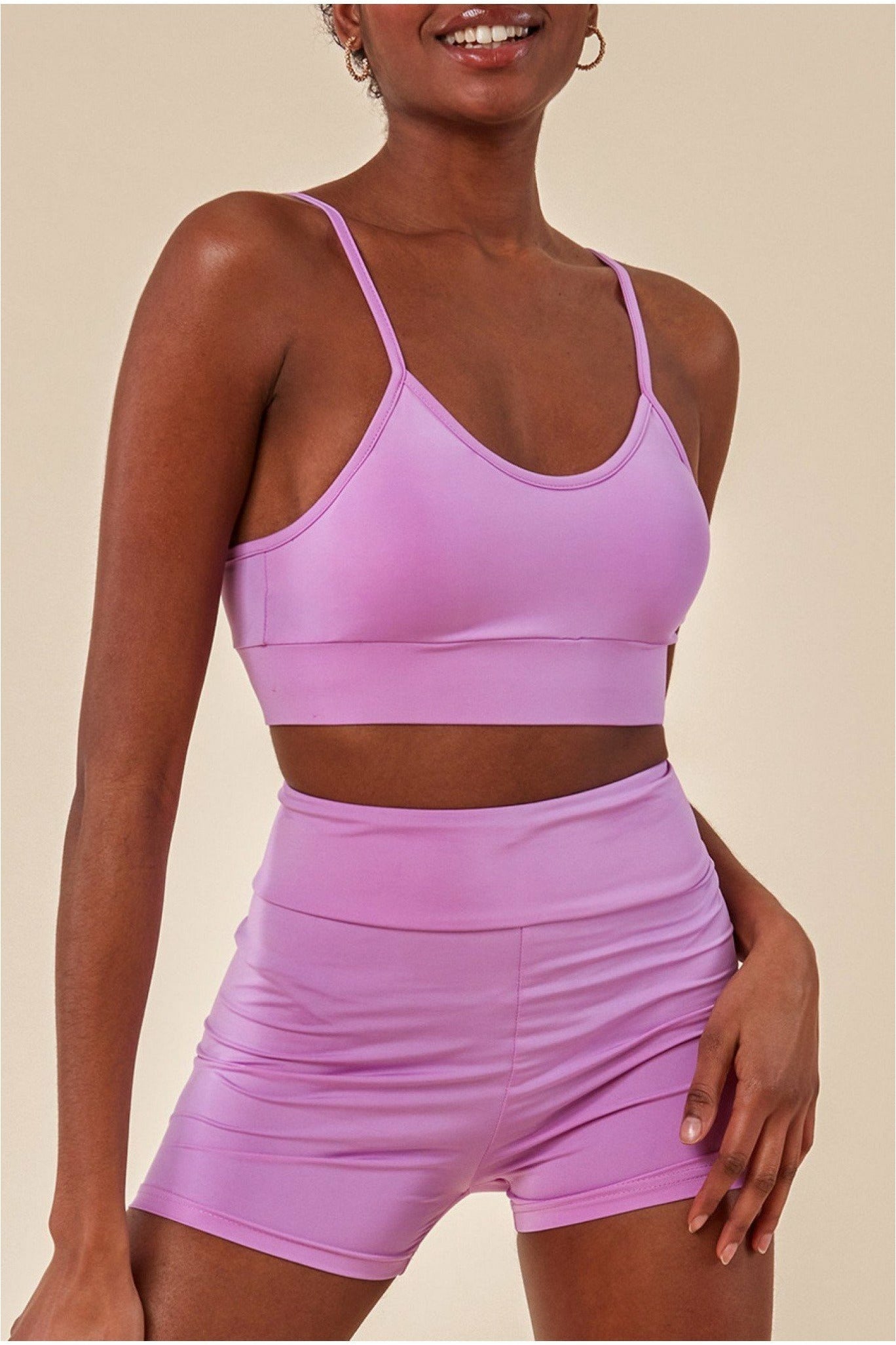 Cropped Bralette & Cycle Short Set - Purple TS8